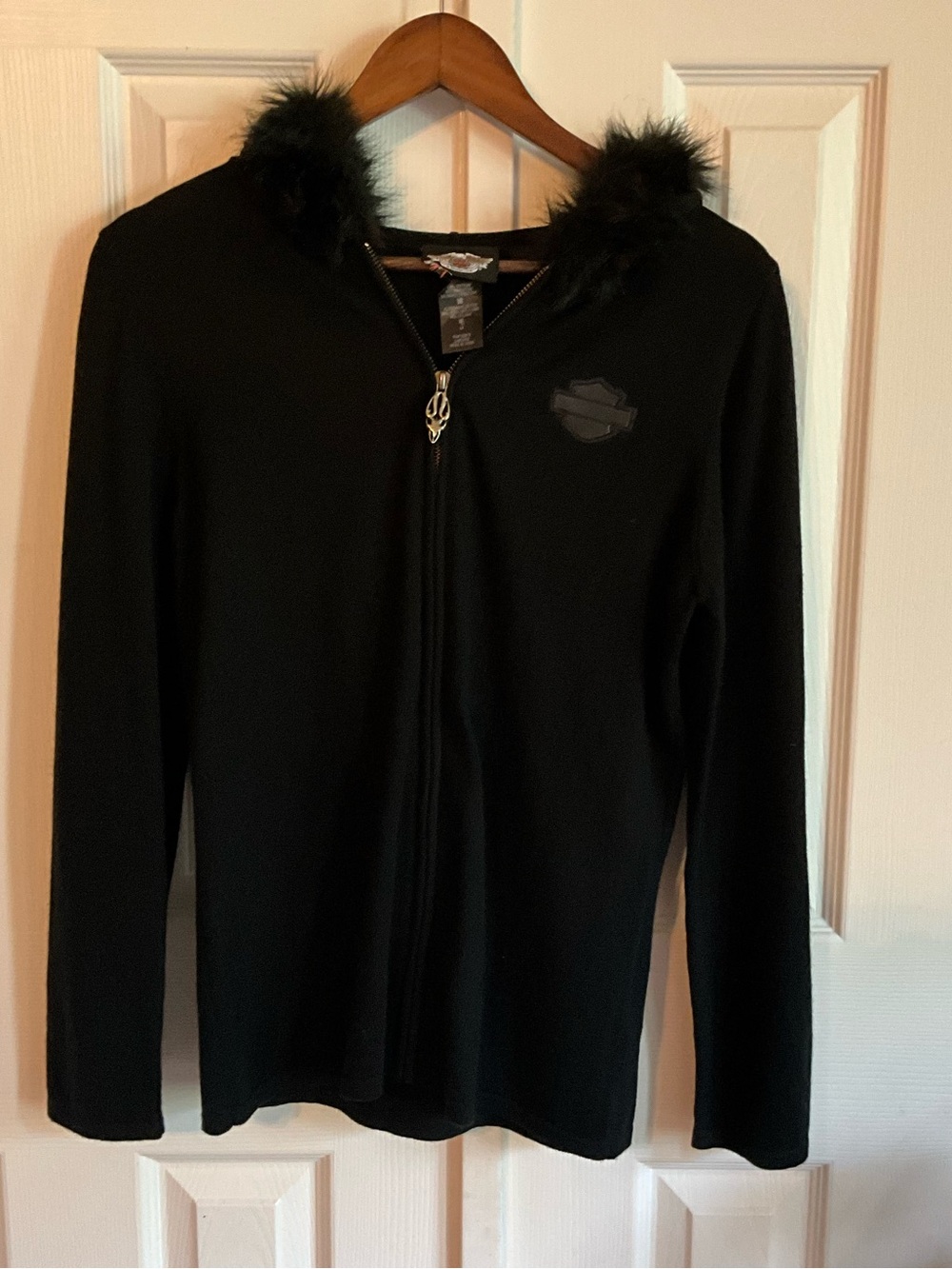 Harley-Davidson Black Zip Hoodie with Faux Fur Hood Trim